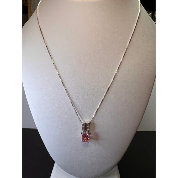 Bella Luce Pink and white CZ Rhodium Over Silver Pendant - Picture 6 of 11
